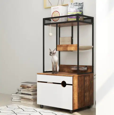 Cat Litter Enclosure with Tree Tower