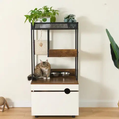 Cat Litter Enclosure with Tree Tower