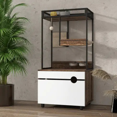 Cat Litter Enclosure with Tree Tower