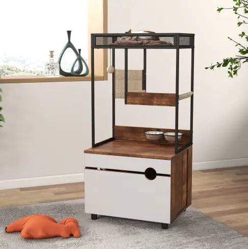 Cat Litter Enclosure with Tree Tower
