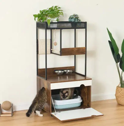 Cat Litter Enclosure with Tree Tower
